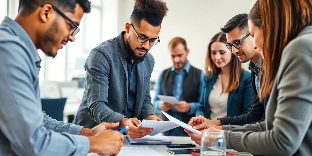 Menschen in Ausbildung, die zusammenarbeiten und lernen.