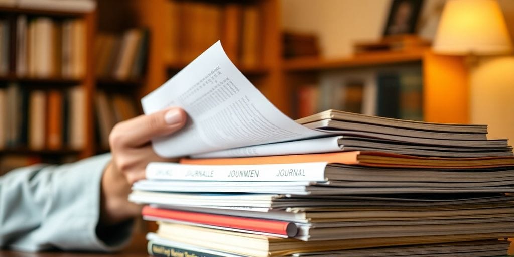 Eine Person blättert durch akademische Fachliteratur.