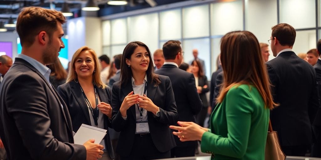 Fachleute, die sich bei einem Networking-Event unterhalten.