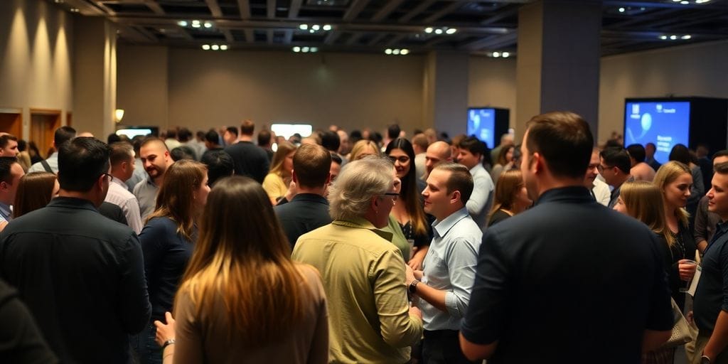 Teilnehmer im Gespräch auf einer Fachkonferenz